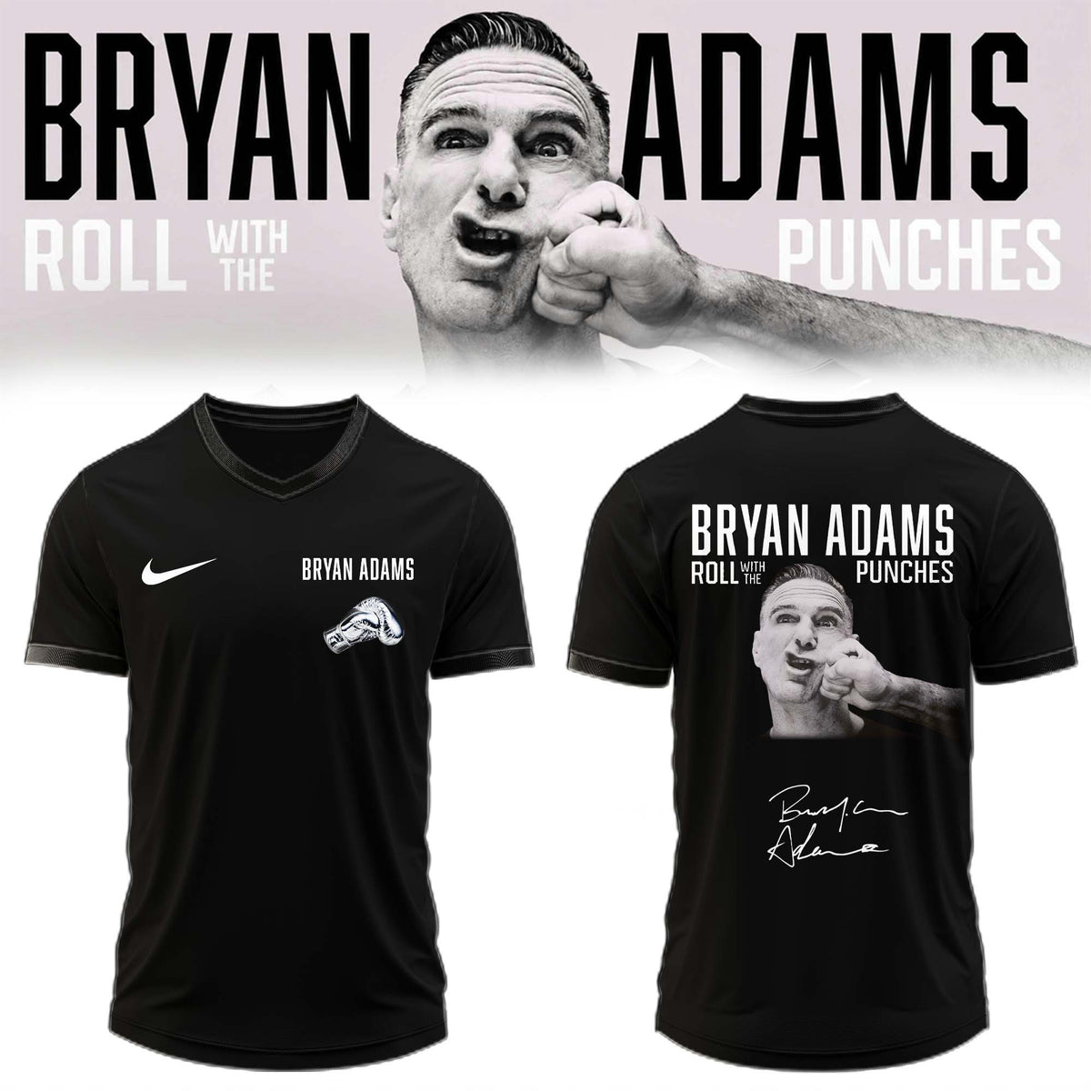 Bryan Adams Merch Roll With The Punches Tour 2026 27 U-Neck Shirt Gifts For Bryan Adams Lover - Foxy23shop