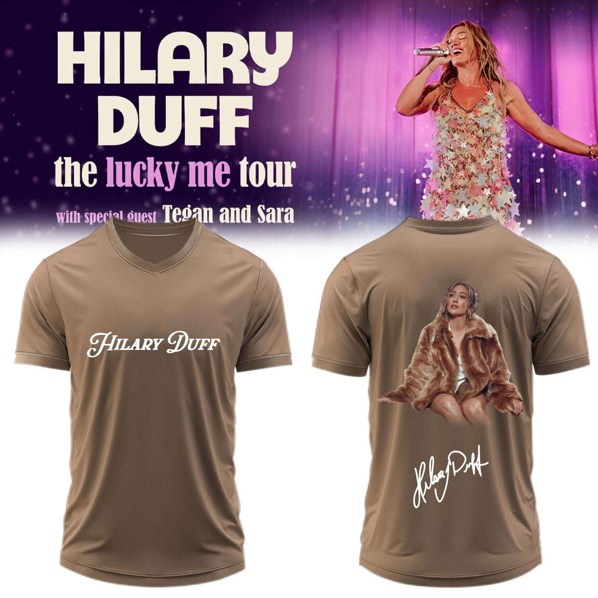 Hilary Duff Merch The Lucky Me Tour 2027 U-Neck Shirt Best Present For Duffenders - Foxy23shop