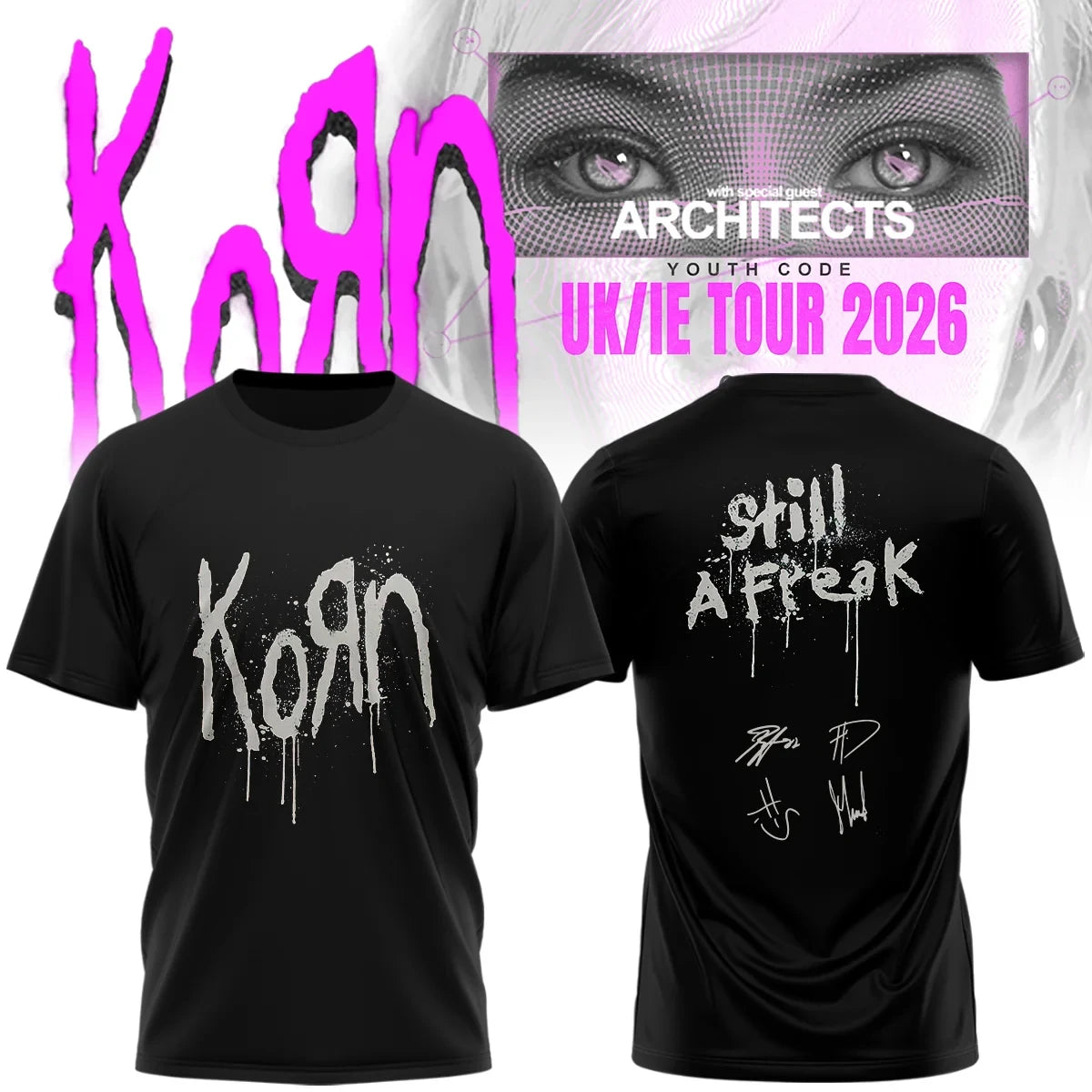 Korn Merch Euro Tour 2026 Signature Black T-Shirt Korn Clothes Presents For Music Buffs - Foxy23shop
