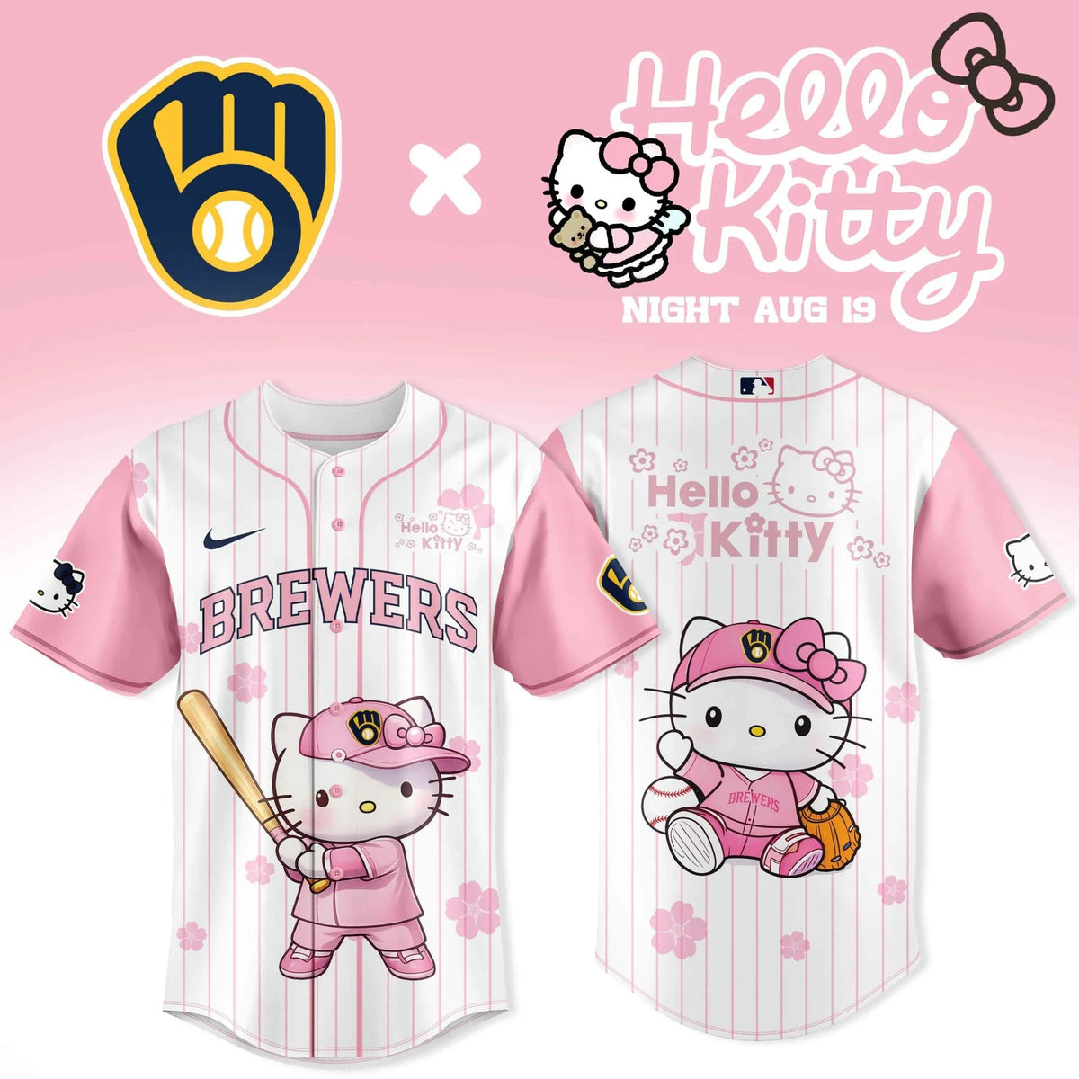 Milwaukee Brewers X Hello Kitty Night 2026 Jersey Milwaukee Brewers Clothes Gifts For Sports Fans - Foxy23shop