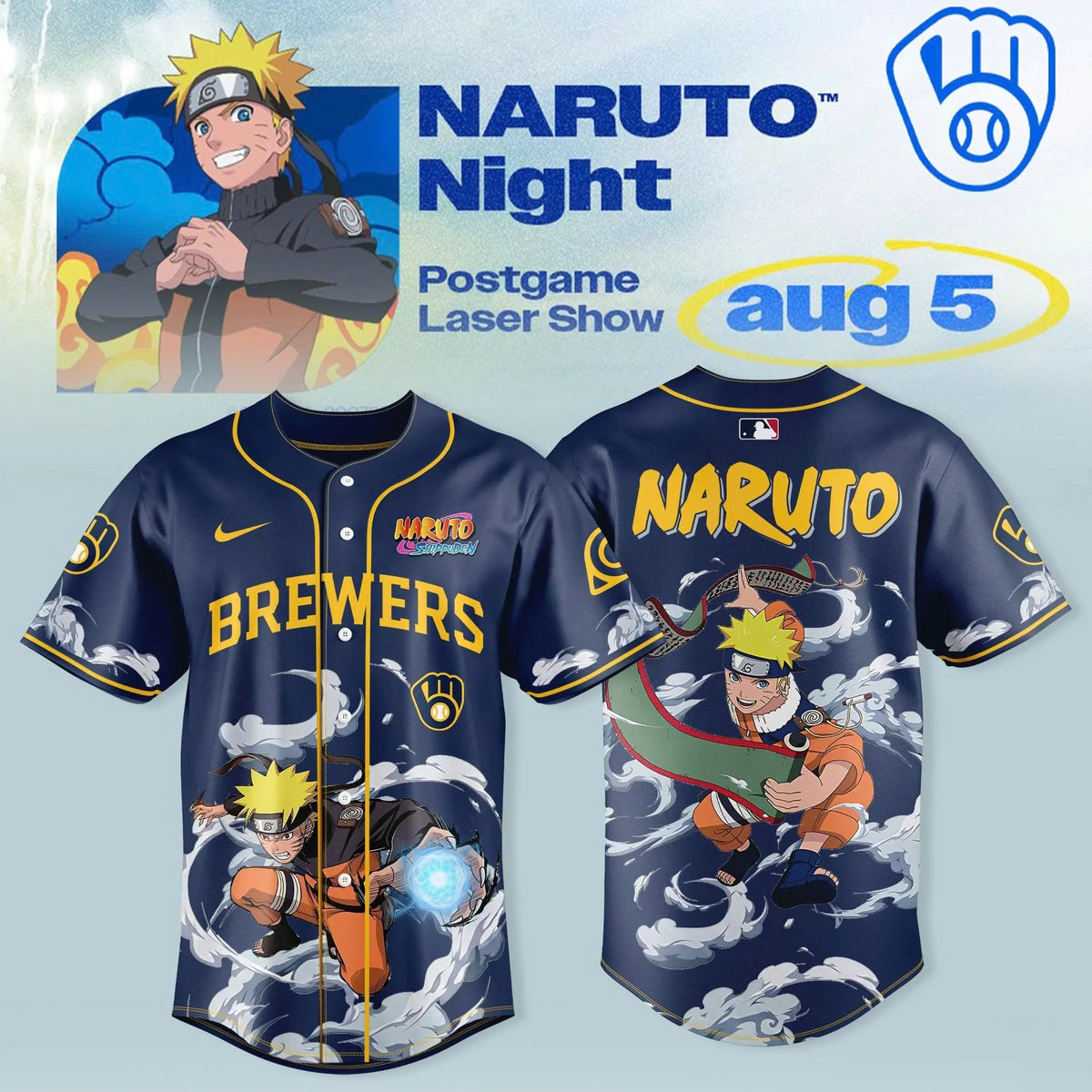 Milwaukee Brewers X Naruto Night 2026 Jersey Milwaukee Brewers Clothes Fan Gear - Foxy23shop