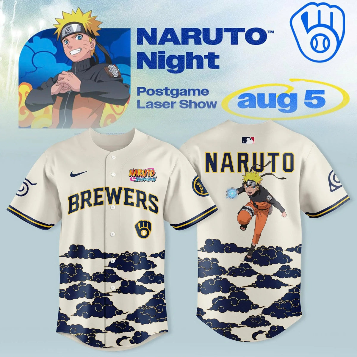 Milwaukee Brewers X Naruto Night 2026 Jersey Milwaukee Brewers Merch Fan Gear - Foxy23shop