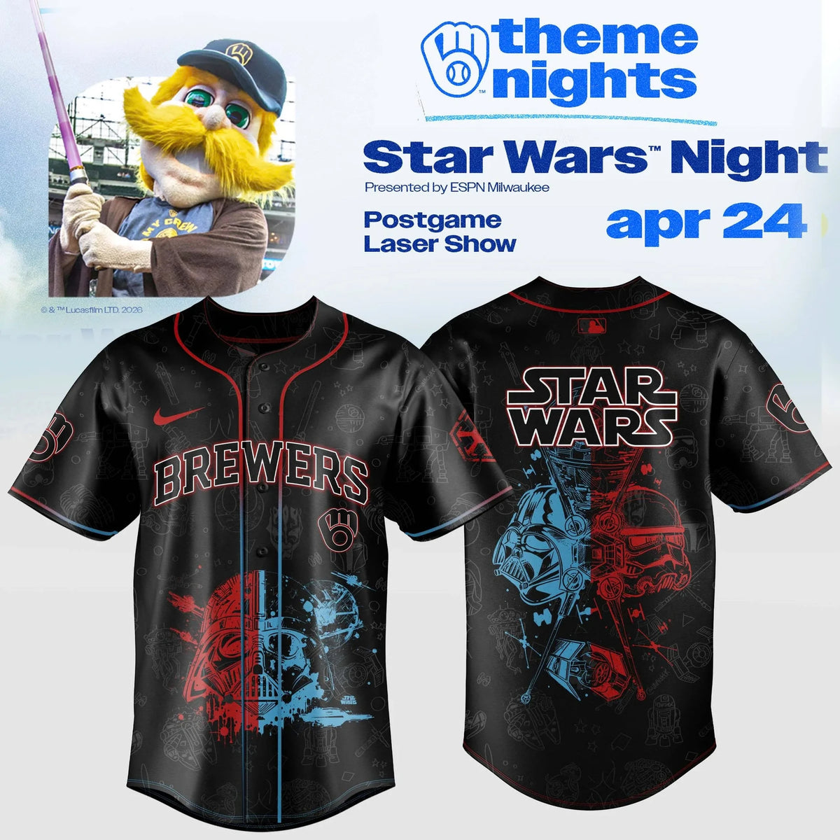 Milwaukee Brewers X Star Wars Night 2026 Jersey Milwaukee Brewers Gear Gift For Fans - Foxy23shop