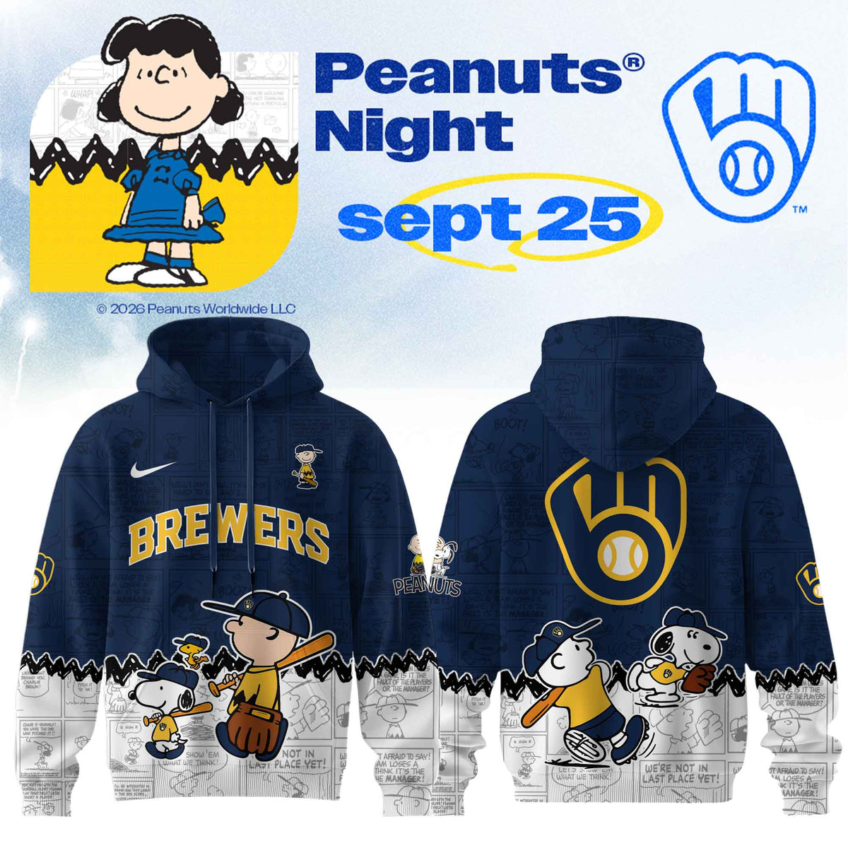 Milwaukee Brewers X Peanuts Night 2026 Hoodie Milwaukee Brewers Apparel - Foxy23shop