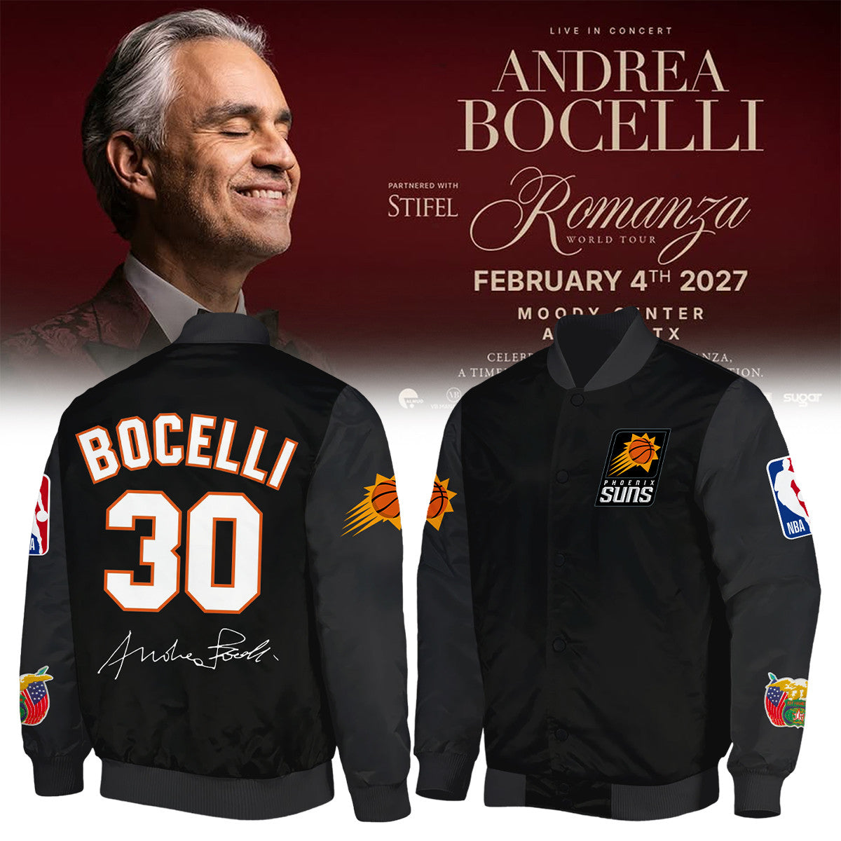 30th Anniversary World Tour Bomber Jacket Andrea Bocelli Clothes Gift For Fans - Foxy23shop