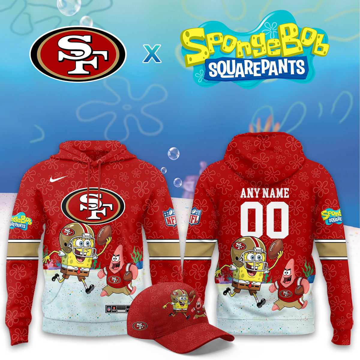 Custom San Francisco 49ers x Spongebob Squarepants Hoodie Best Gifts For The Faithful - Foxy23shop