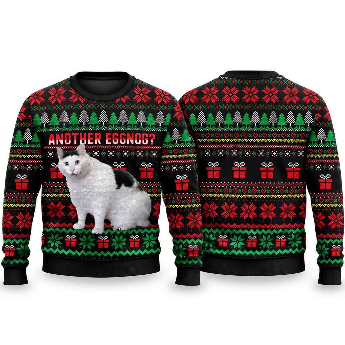 Christmas Another Eggnog Huh Cat Ugly Sweater Funny Xmas Meme Clothing Gifts For Cat Lover - Foxy23shop