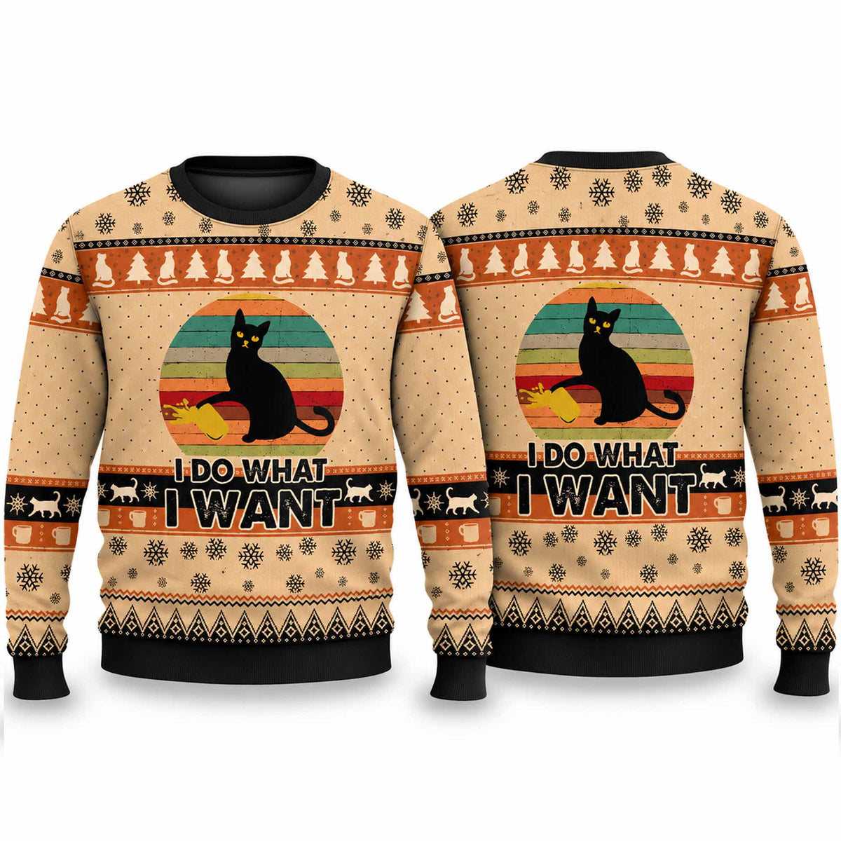 Christmas Black Cat I Do What I Want Ugly Sweater Christmas Merch Cat Lover Xmas Gift - Foxy23shop