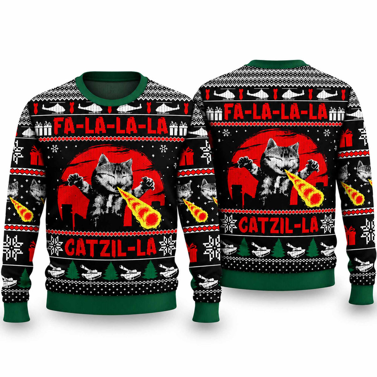 Christmas Fa La La La Catzila Ugly Sweater Xmas Clothing Christmas Gifts For Cat Lovers - Foxy23shop