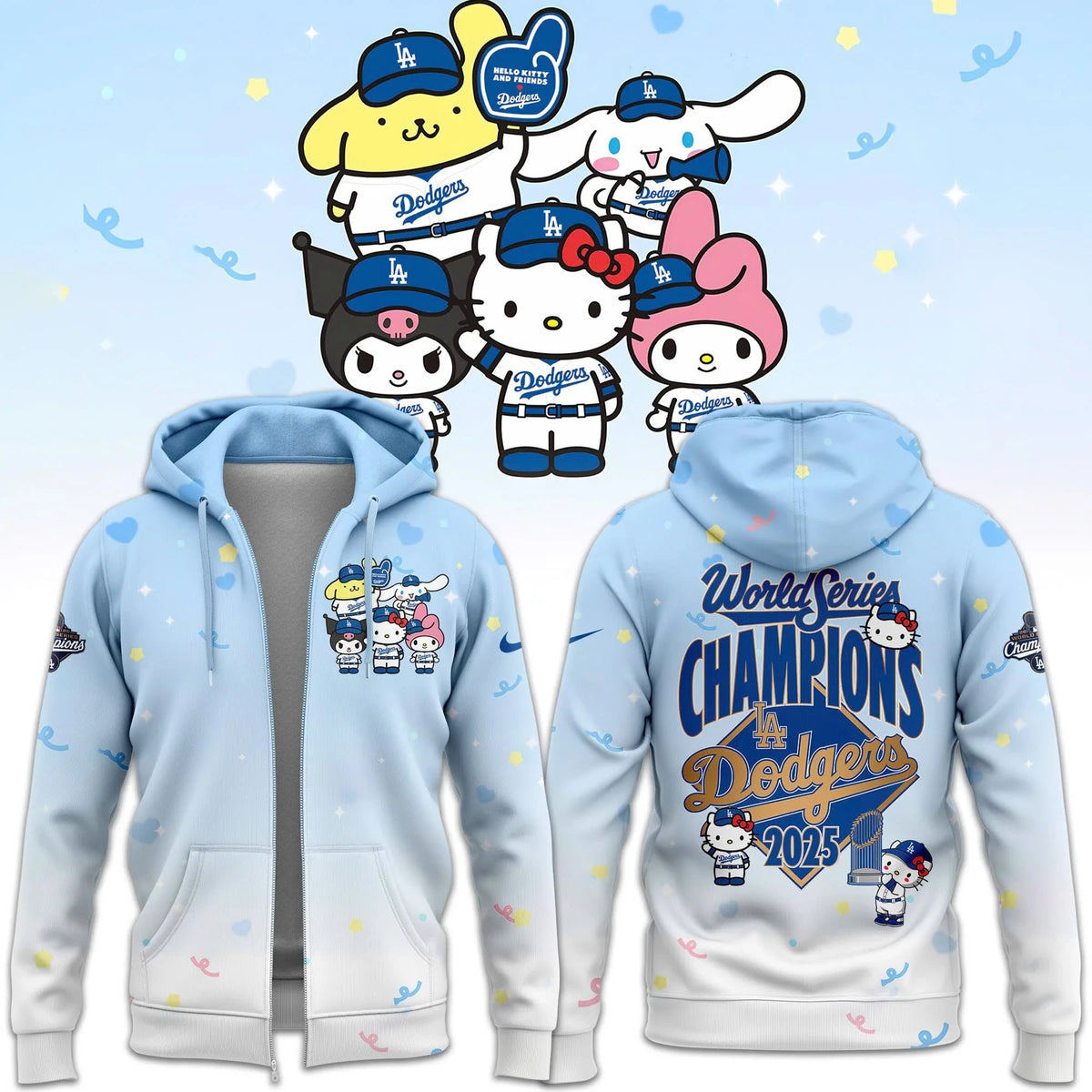 Hello Kitty x Dodgers Zip Hoodie Dodgers Merch Unique Gift For MLB Lovers - Foxy23shop