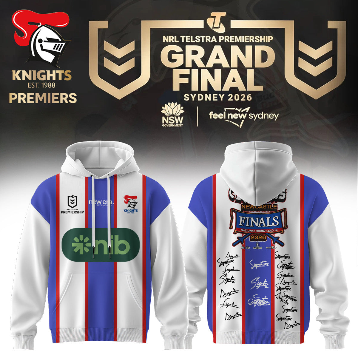 Newcastle Knights 2026 NRL Grand Final Signed Hoodie Newcastle Knights Clothing Fan Gear - Foxy23shop