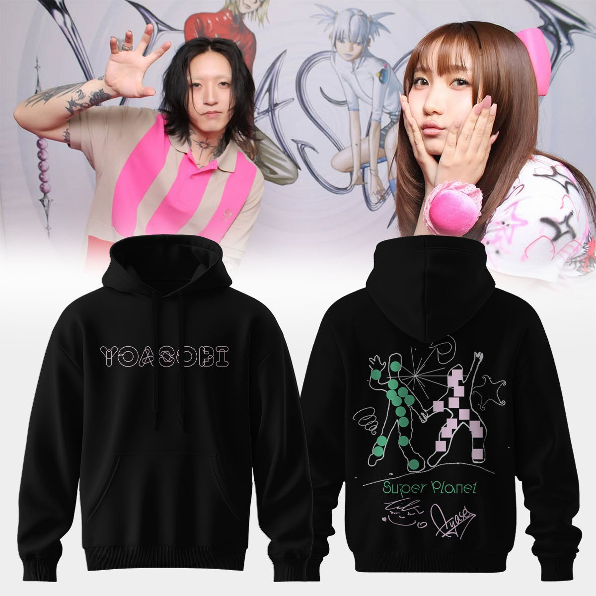 Yoasobi Store Merch Super Planet Tour Signature Black Hoodie Presents For Girlfriend - Foxy23shop