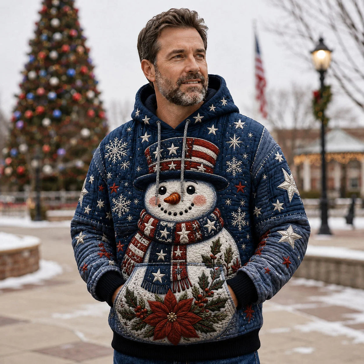 Patriotic Snowman Winter Hoodie Christmas Apparel Cool Gifts For Father