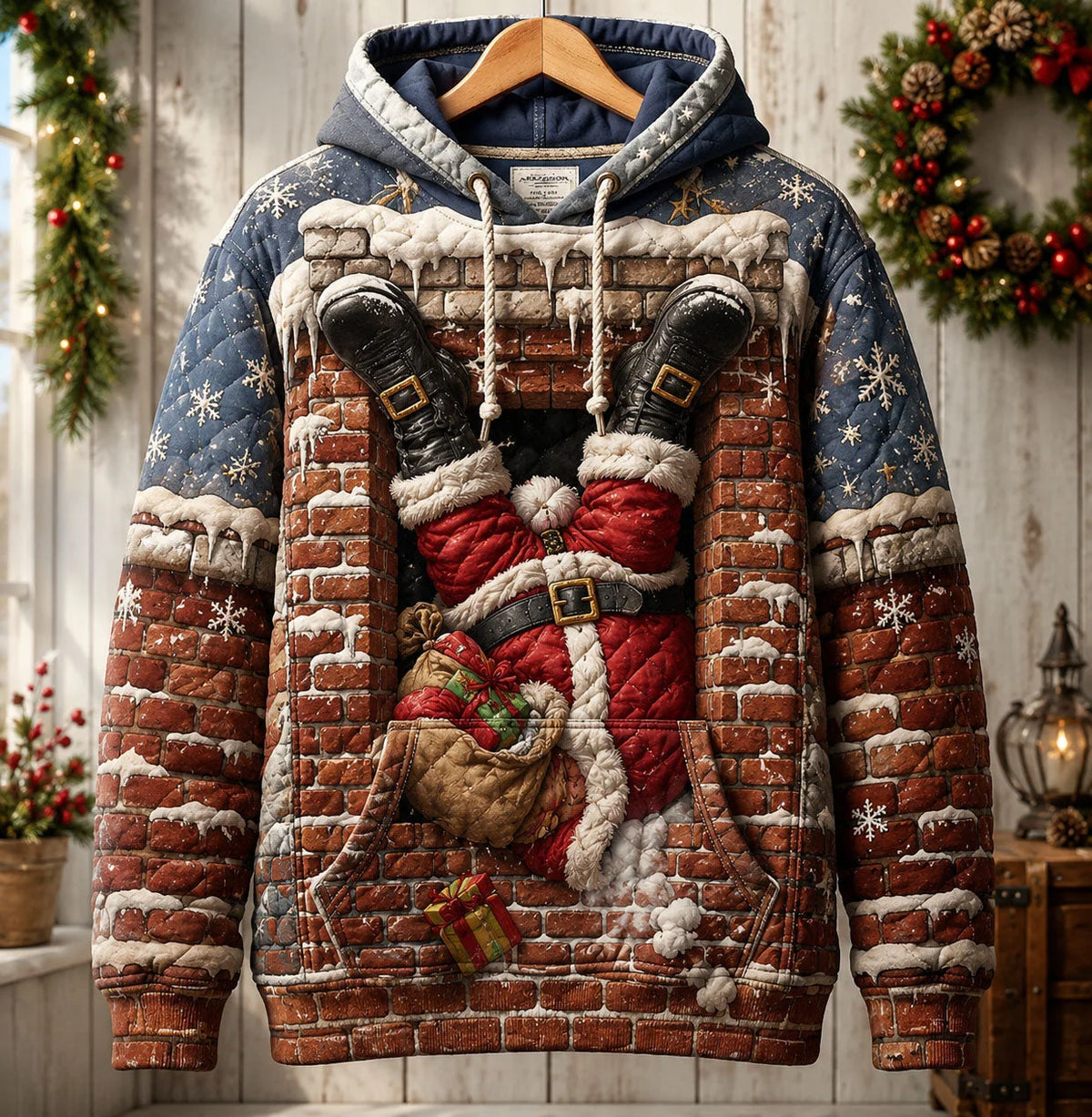 Santa Chimney Mishap Hoodie Christmas Apparel Cool Gifts For Xmas