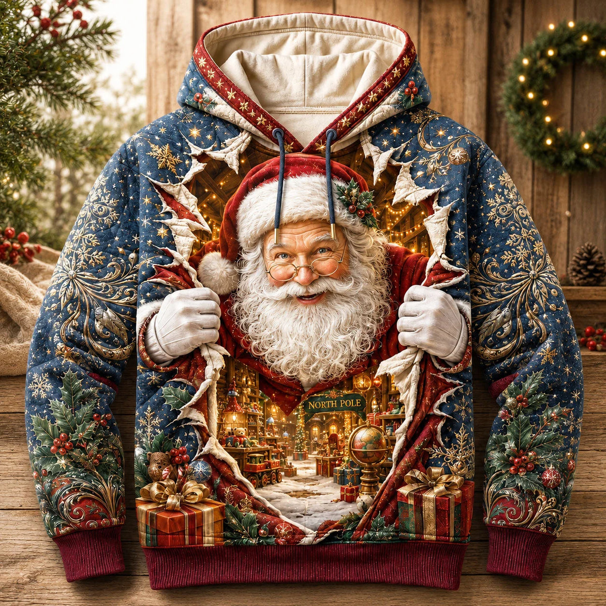 Santa North Pole Breakthrough Hoodie Christmas Apparel Present For Him