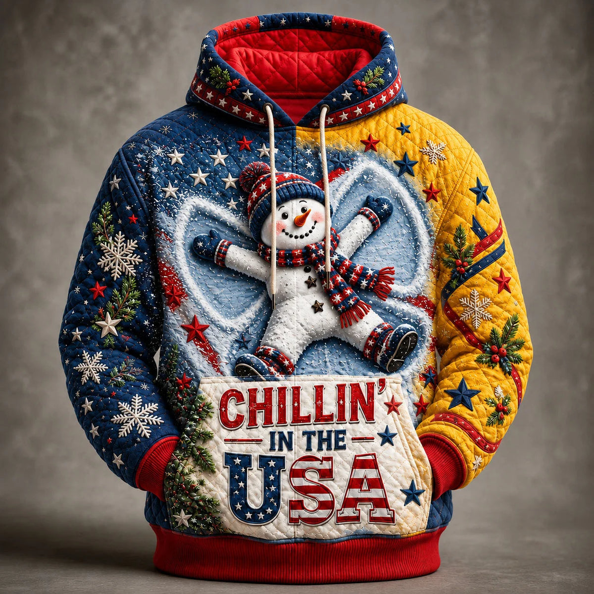 Chillin In The USA Snowman Xmas Hoodie Christmas Hooded Sweatshirt