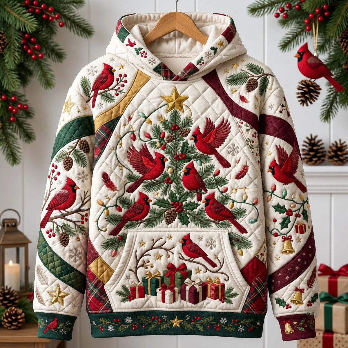 Cardinal Christmas Tree Hoodie Christmas Apparel Xmas Gifts For Christians