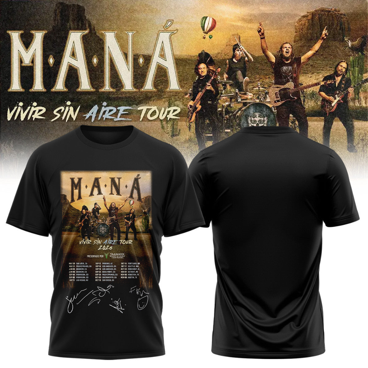 Mana Merch Vivir Sin Aire Tour 2026 Concert T-Shirt Best Present For Boyfriend - Foxy23shop