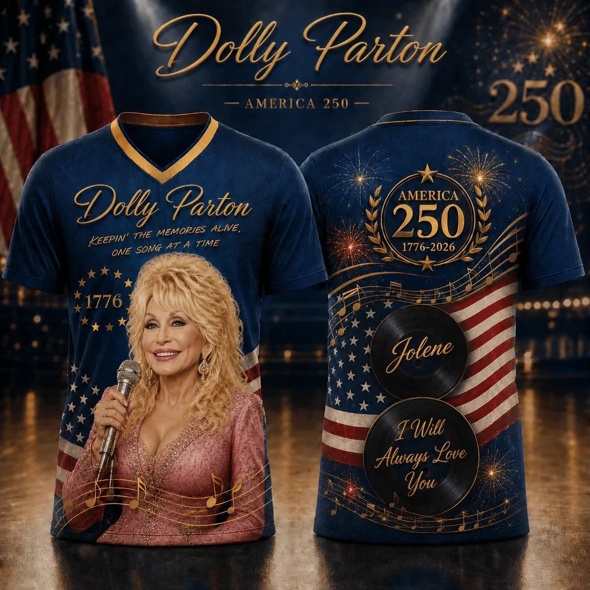 Dolly Parton America 250Th Celebration V-Neck Shirt Best Present For Music Lovers - Foxy23shop