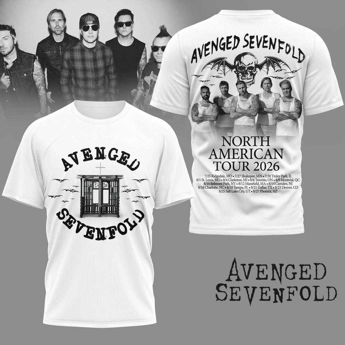 Avenged Sevenfold Merch North American Tour 2026 T-Shirt Best Gift For Avenged Sevenfold Fans - Foxy23shop