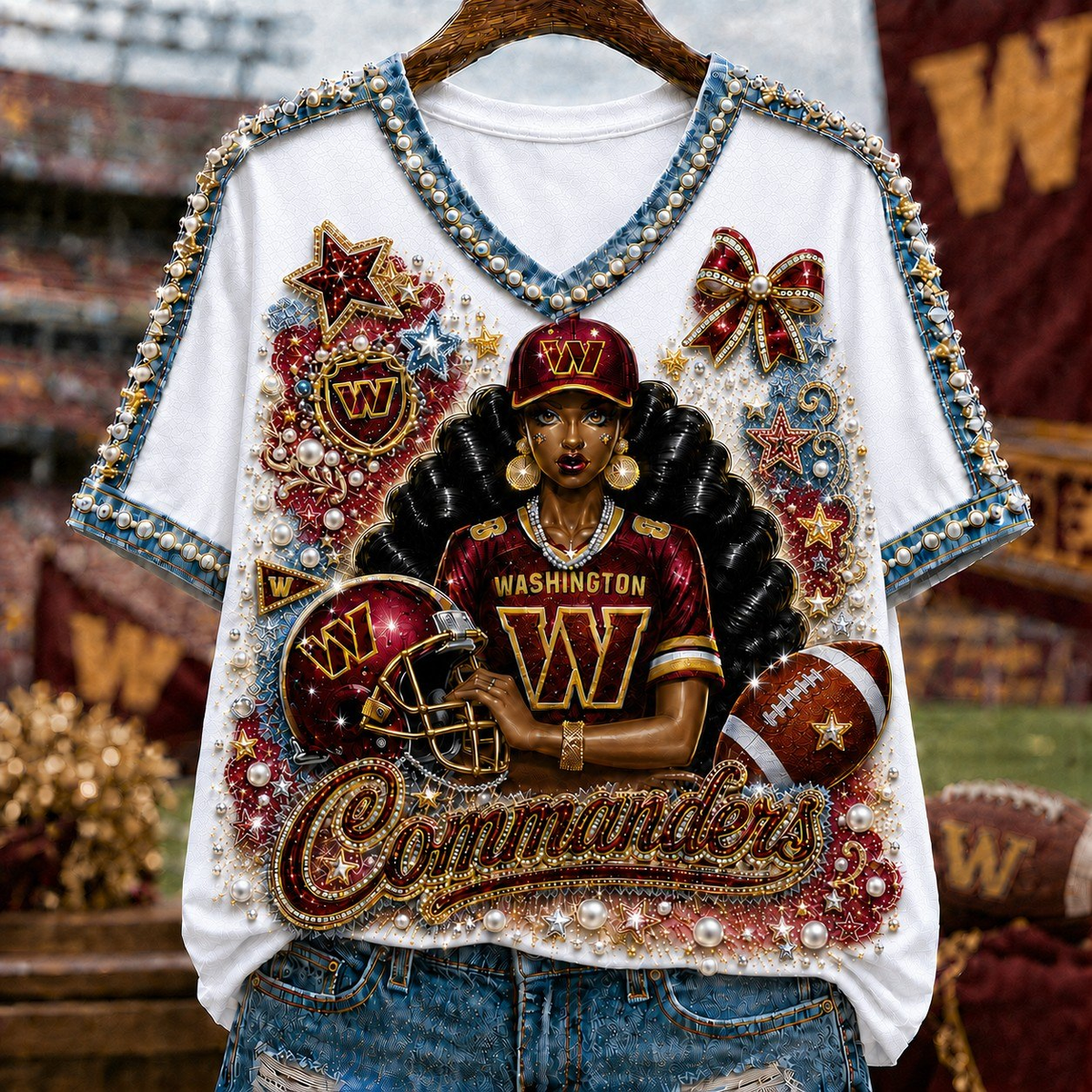 Washington Commanders Football Team V-Neck Shirt Washington Commanders Merch Football Fan Gears - Foxy23shop