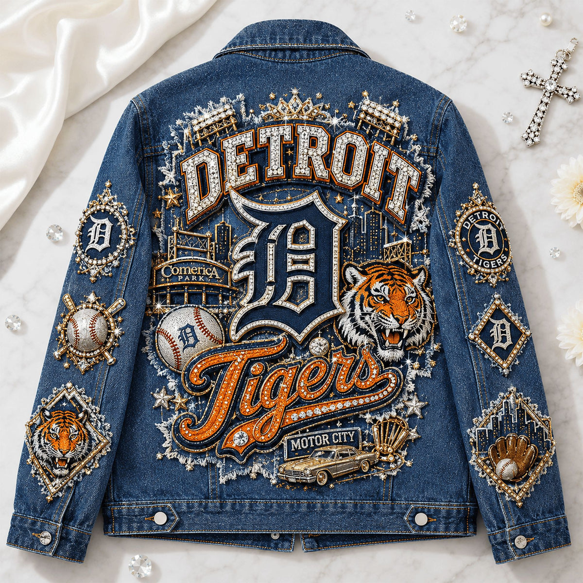 Detroit Tigers Motor City Denim Jacket Detroit Tigers Merch Gift For Baseball Dad - Foxy23shop