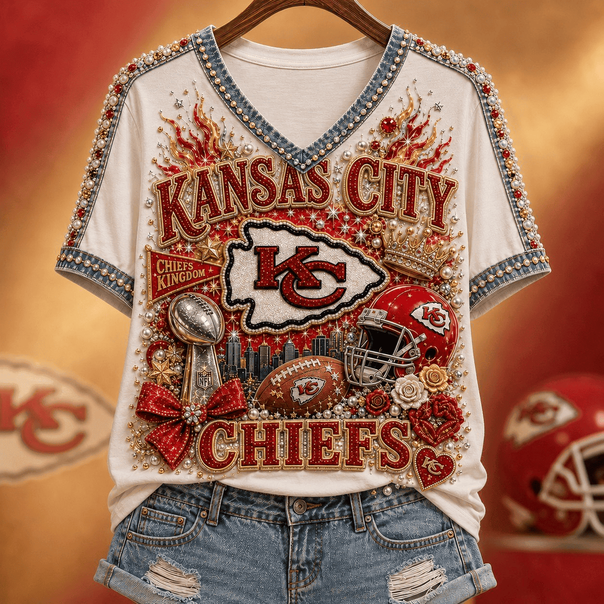 Kansas City Chief Football Club V-Neck Shirt Kansas City Chief Merch Football Gears - Foxy23shop