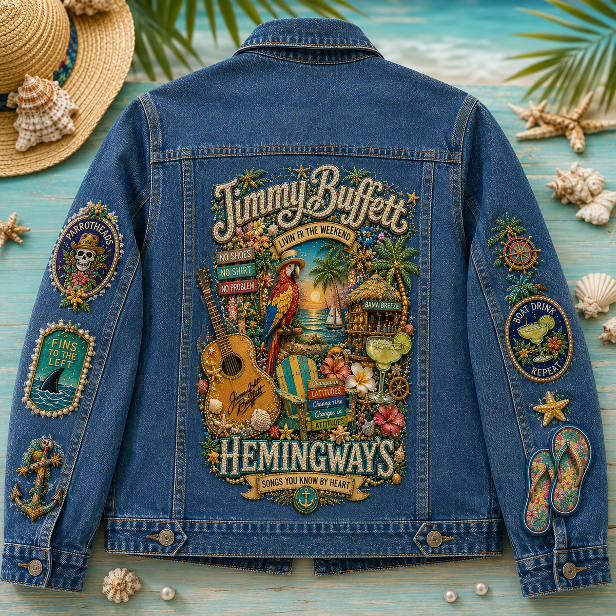 Jimmy Buffett Hemingways Songs You Know By Heart Denim Jacket Jimmy Buffett Merch Music Fan Gift - Foxy23shop