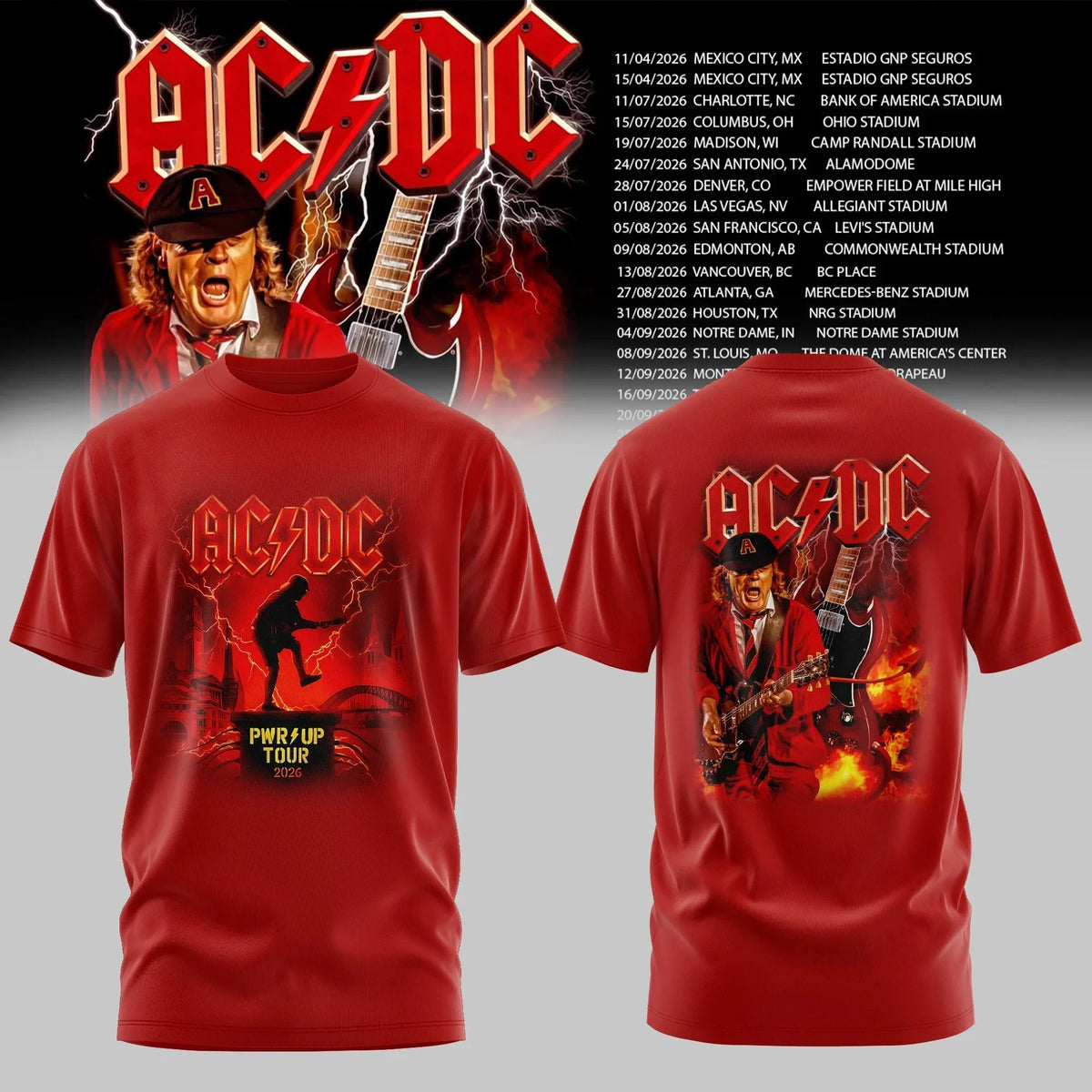 ACDC Merch Power Up Tour 2026 T-Shirt Birthday Present For ACDC Music Fans - Foxy23shop