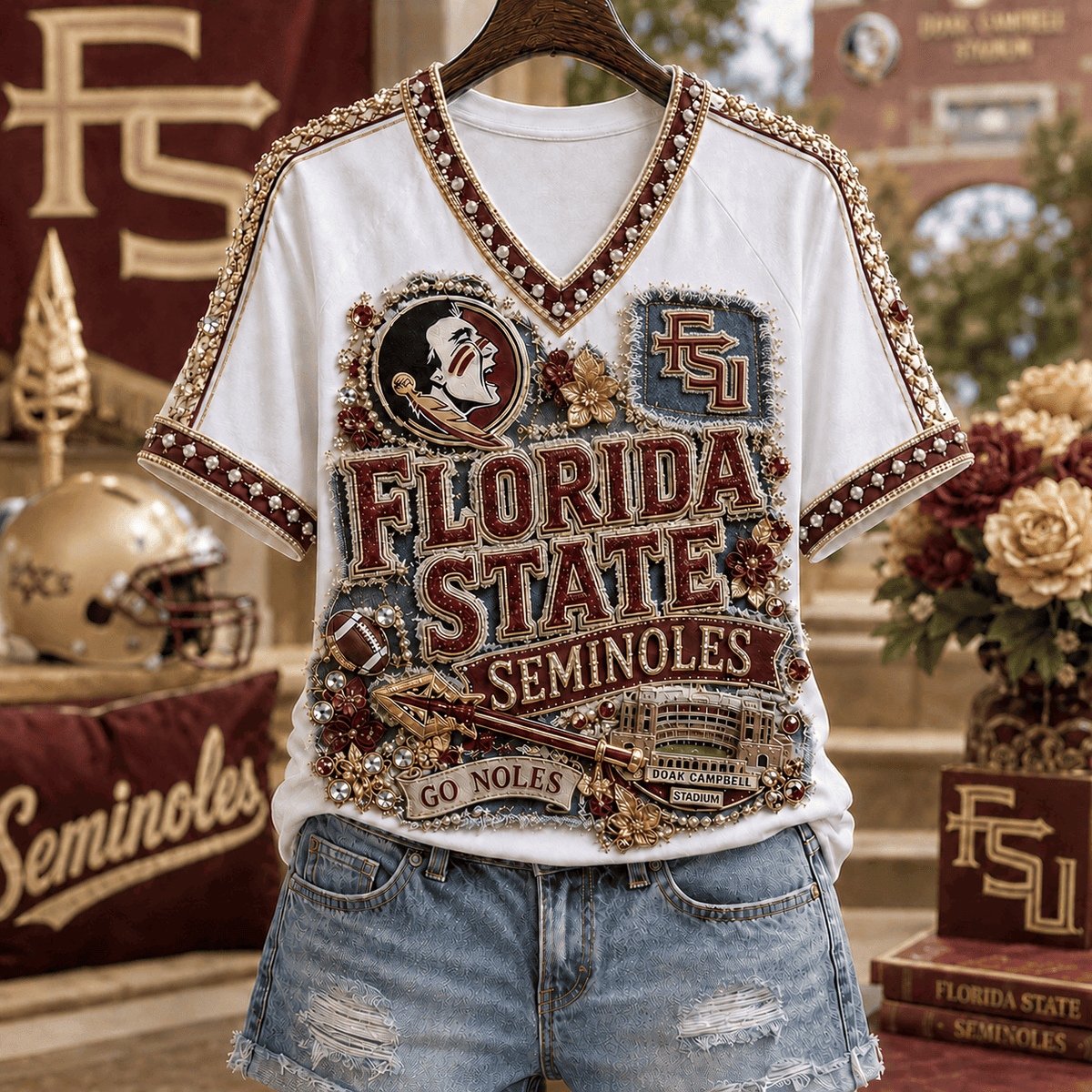 Florida State Seminoles Football Team V-Neck Shirt Florida State Seminoles Merch Fan Gears - Foxy23shop