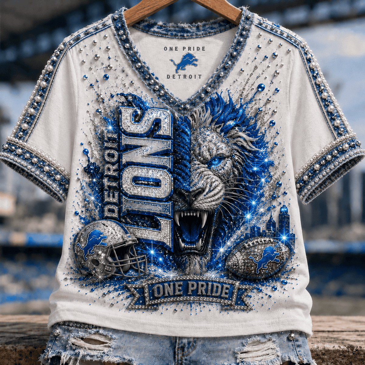 Detroit Lion Football Team One Pride V-Neck Shirt Detroit Lion Merch Football Gears - Foxy23shop