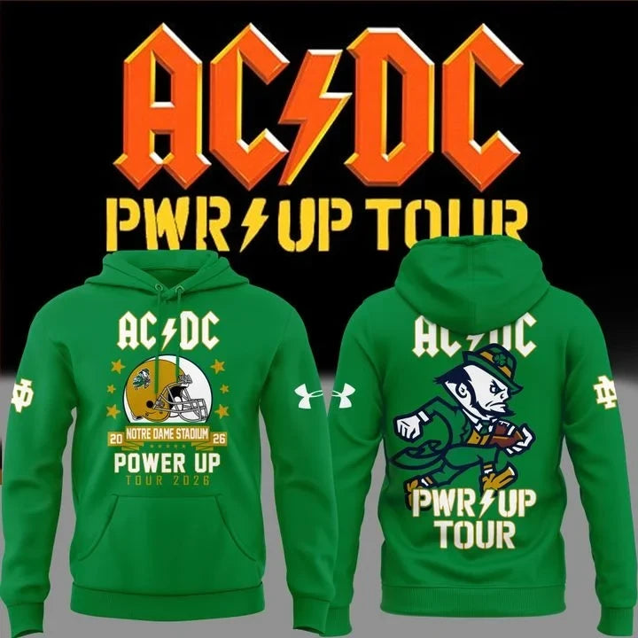 ACDC Merch x Notre Dame Football Hoodie PWR Up 2026 Tour Apparel Football Gear - Foxy23shop