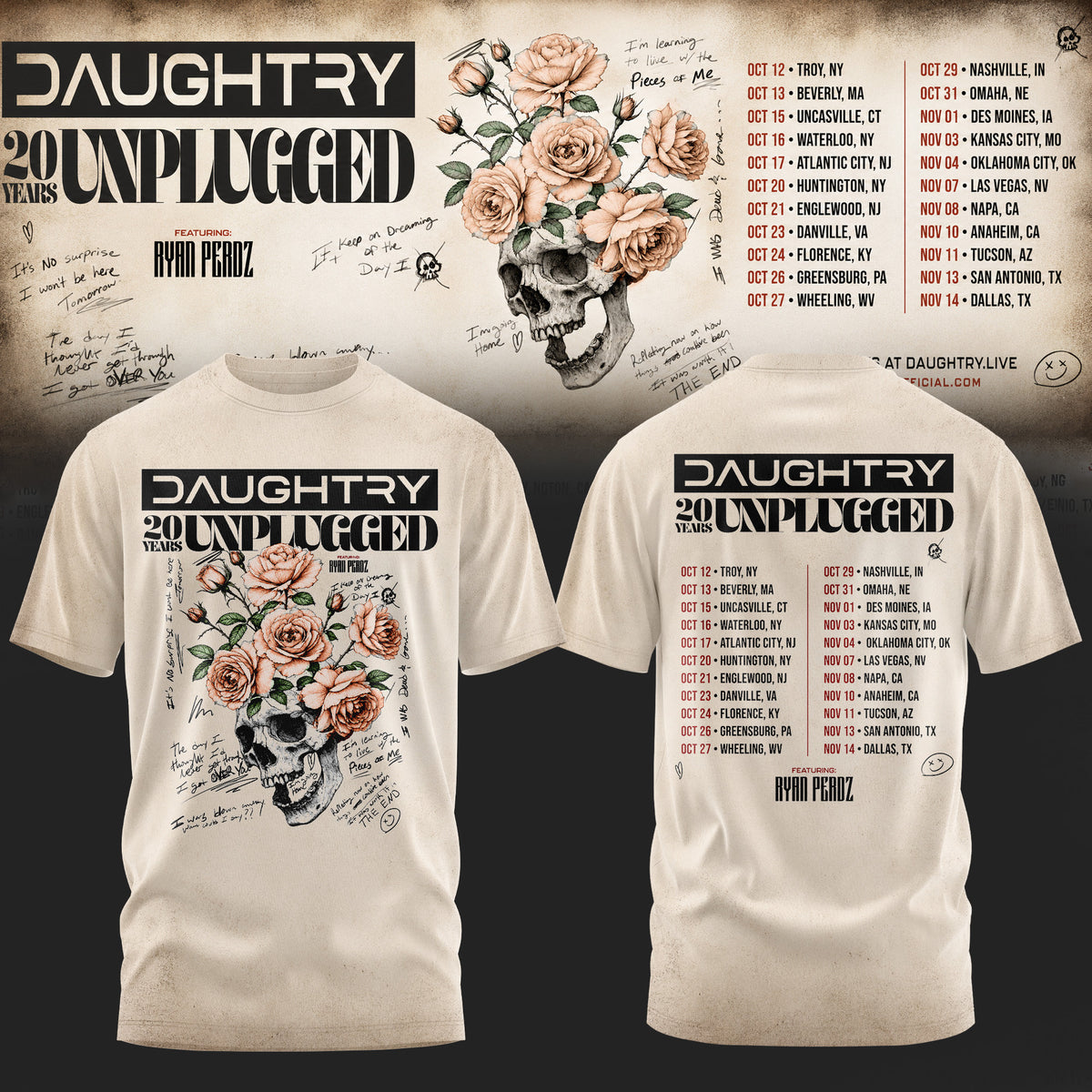 Daughtry Merch 20 Years Unplugged Tour T-Shirt Stretewear Apparel Music Fan Gift - Foxy23shop