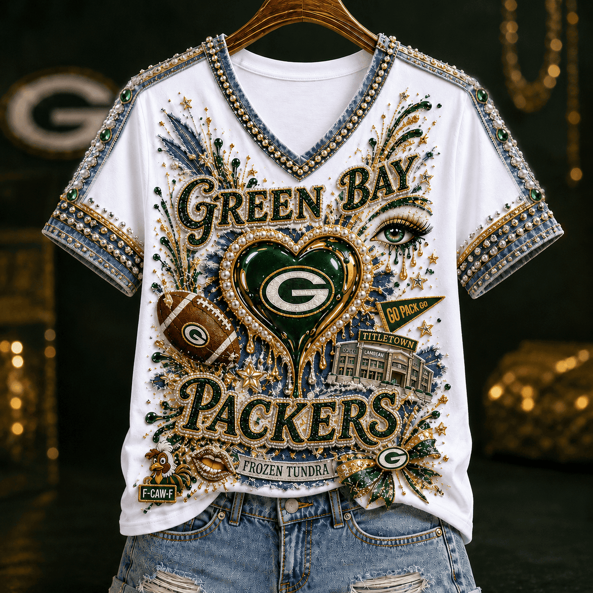 Green Bay Packers Football V-Neck Shirt Green Bay Packers Apparel Football Gears - Foxy23shop