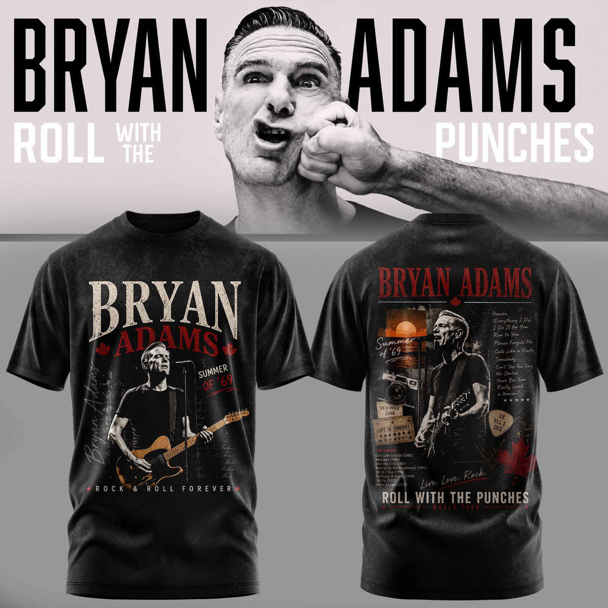Bryan Adams Merch Roll With The Punches Tour T-Shirt Great Gifts For Bryan Adams Fans - Foxy23shop