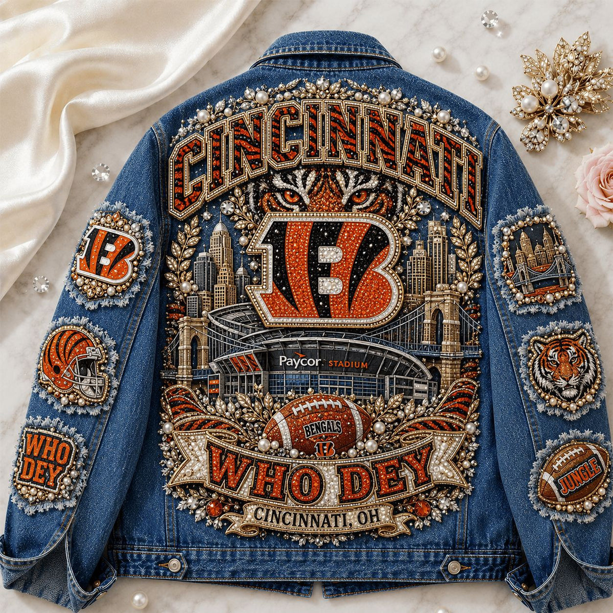 Cincinnati Bengals Who Dey Denim Jacket Cincinnati Bengals Merch Meaningful Gifts For Wife - Foxy23shop