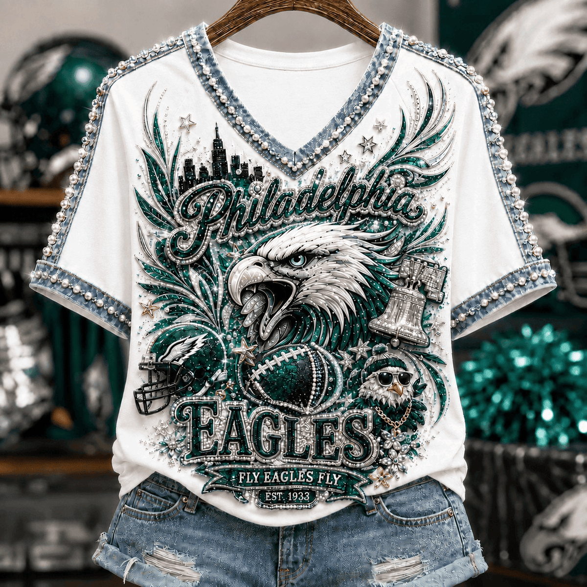 Philadelphia Eagles Fly Eagles Fly V-Neck Shirt Football Clothes Unique Gift For Sister - Foxy23shop