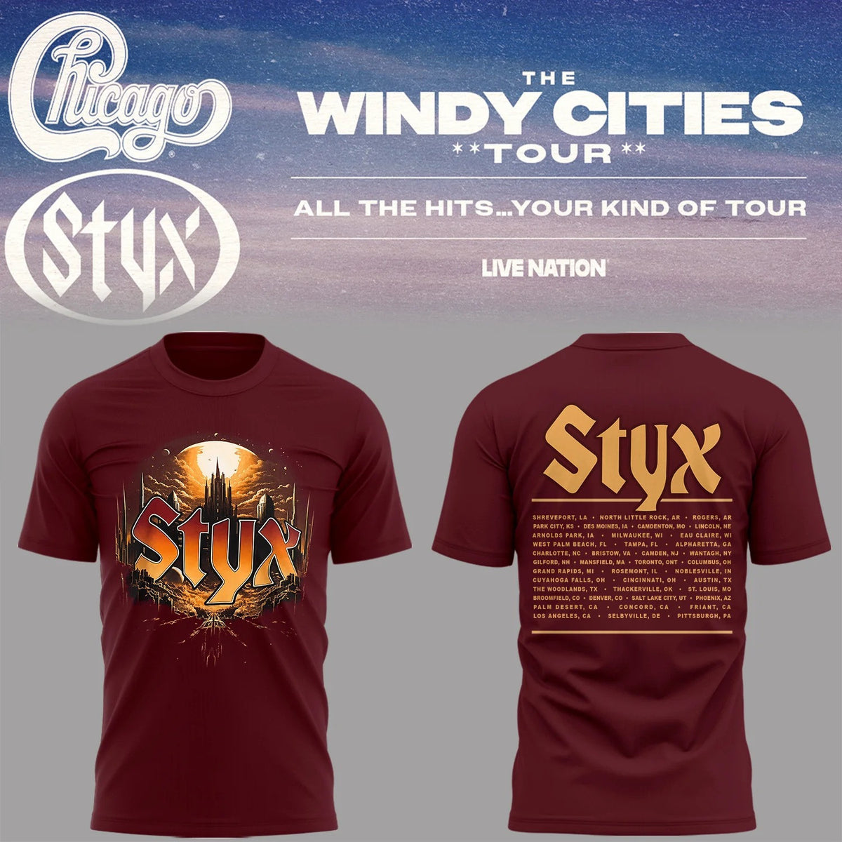 Styx Merch The Windy Cities Tour T-Shirt Best Gift For Music Lovers - Foxy23shop