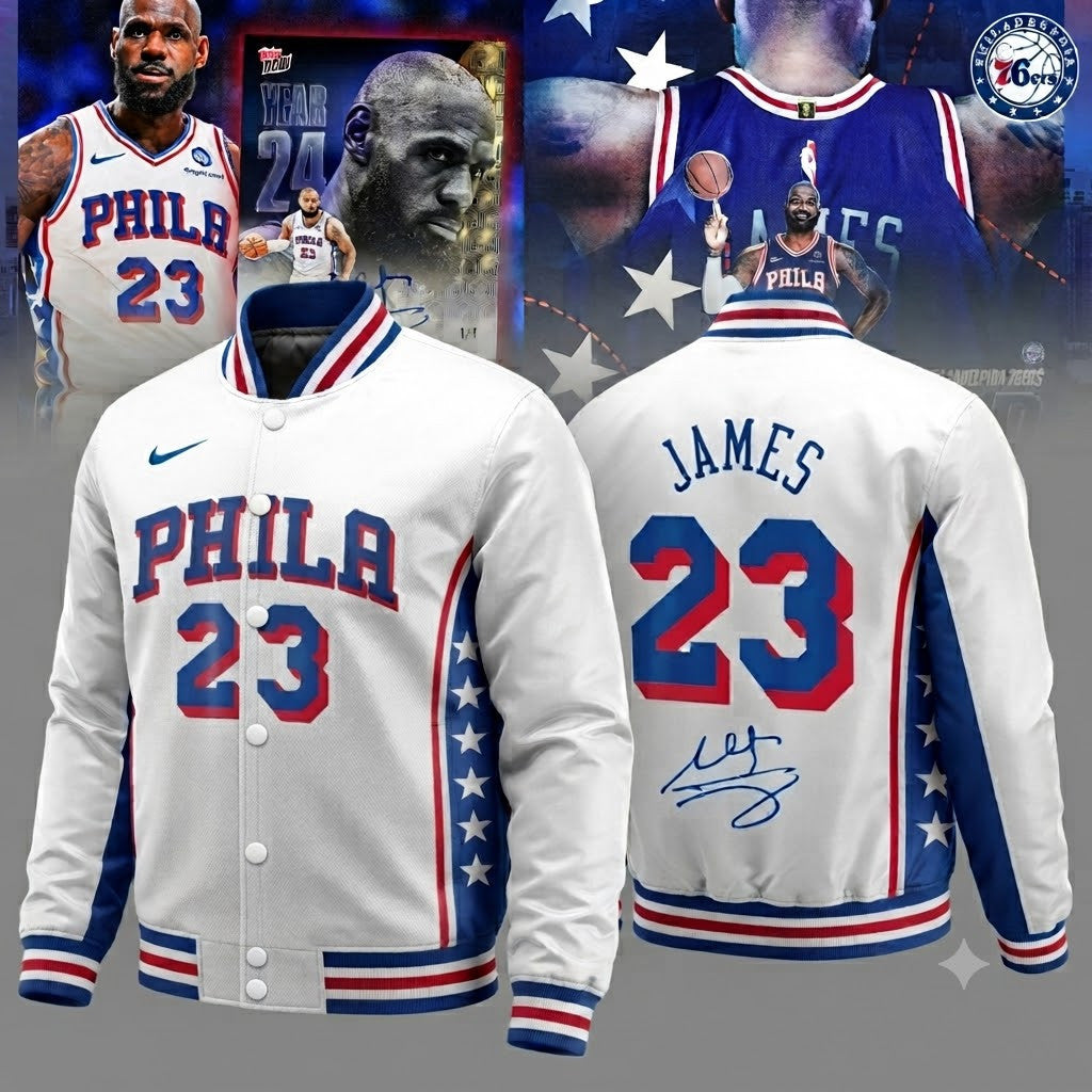 LeBron James Merch x Philadelphia 76ers Bomber Jacket LeBron James Fan Gears - Foxy23shop