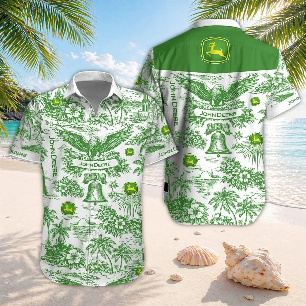 John Deere Eagle Liberty Bell Hawaiian Shirt John Deere Patriotic Aloha Shirt Gift For Fans - Foxy23shop