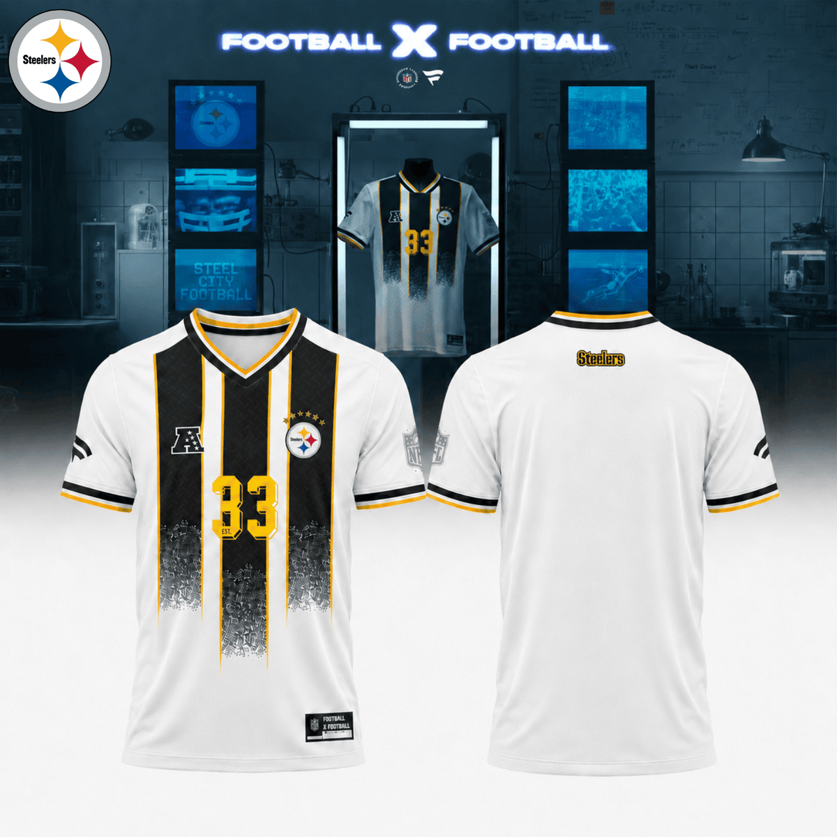 Pittsburgh Steelers Football x Football V-Neck Shirt Pittsburgh Steelers Fan Gears - Foxy23shop