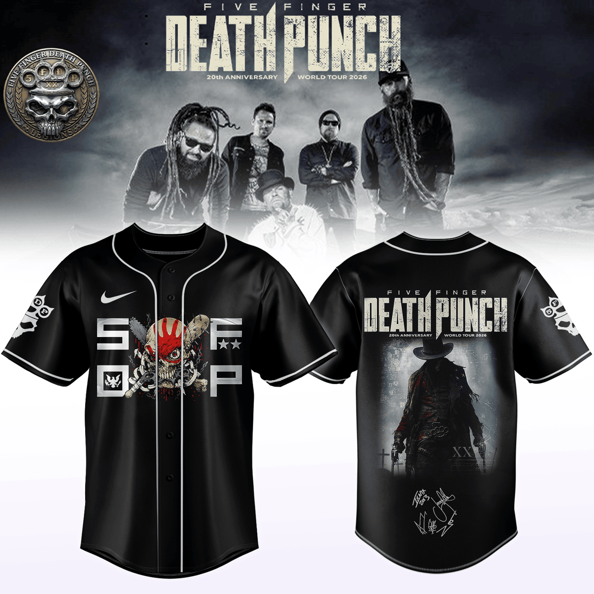 Five Finger Death Punch Merch 20th Anniversary World Tour 2026 Jersey Concert Fan Gift Ideas - Foxy23shop