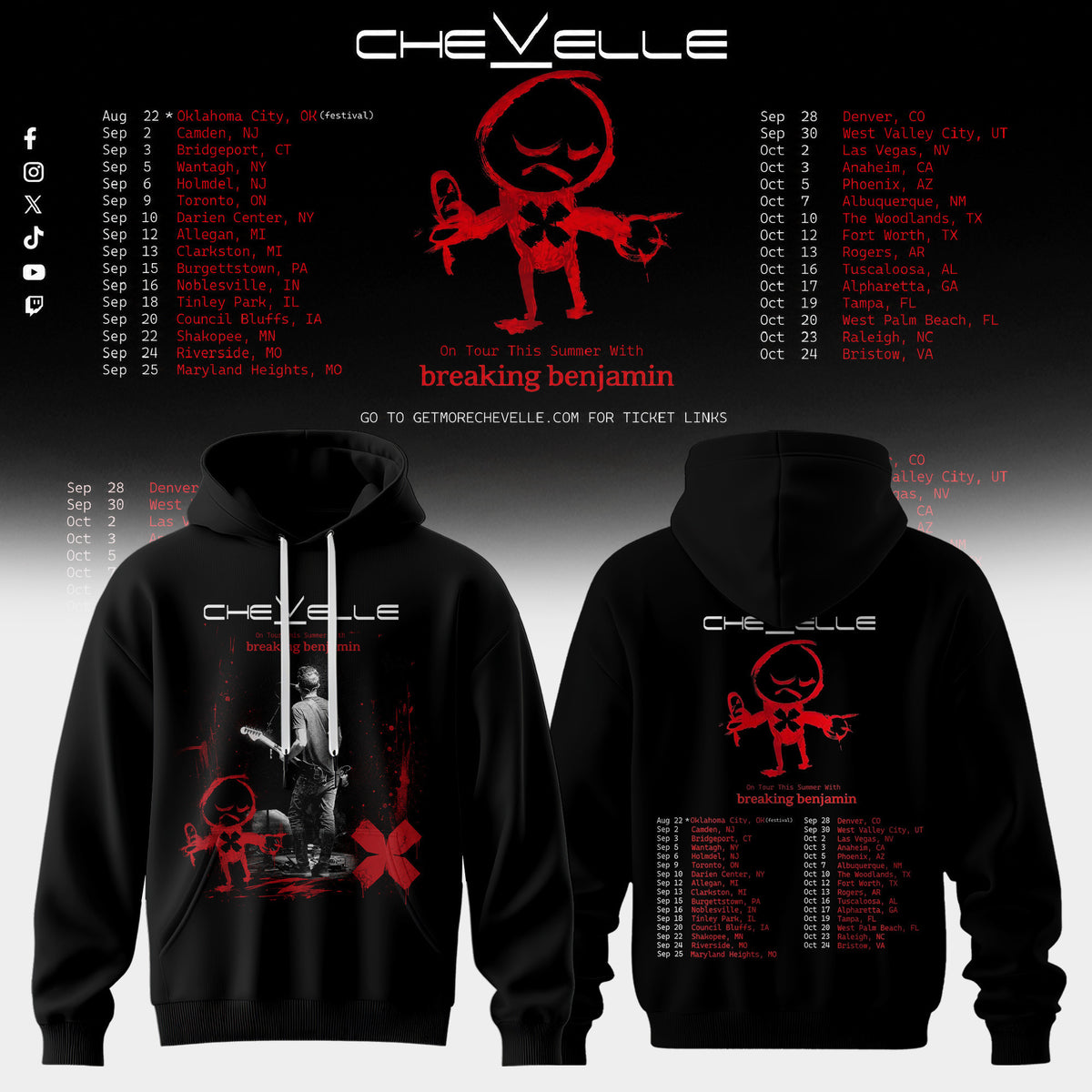 Chevelle x Breaking Benjamin Summer Tour Hoodie Chevelle Apparel Music Lovers Gift - Foxy23shop