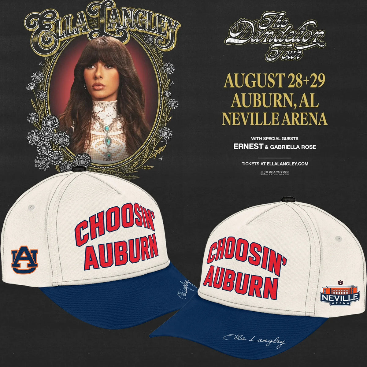 Ella Langley x Auburn Tigers The Dandelion Tour Hat Ella Langley Baseball Cap - Foxy23shop