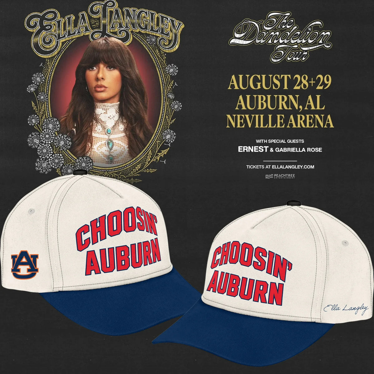 Auburn Tigers x Ella Langley The Dandelion Tour Hat Auburn Tigers Baseball Cap Fan Gifts - Foxy23shop