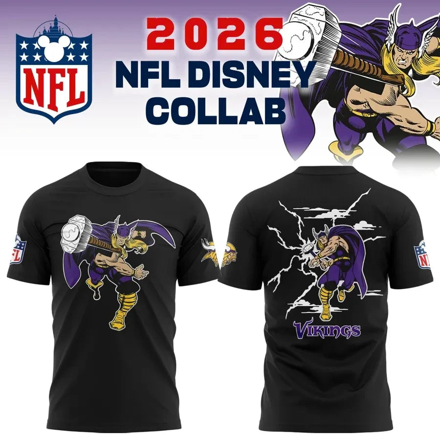 NFL Champion x Disney X Minnesota Vikings Thor Shirt Minnesota Vikings Merch Fans Gears - Foxy23shop