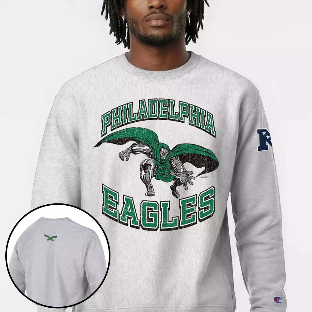 Disney X NFL Champion x Philadelphia Eagles Marvel Dr Doom Sweatshirt Philadelphia Eagles Clothes - Foxy23shop
