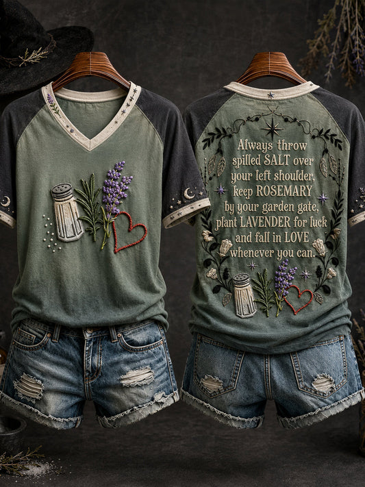 Halloween Witch Salt Rosemary Lavender Love V-Neck T-Shirt Halloween Themed Clothes Her Gift - Foxy23shop