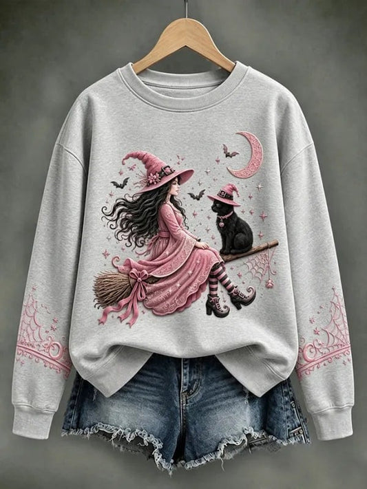 Cute Pink Witch Era Sweatshirt Breast Cancer Awareness Gear Halloween Gift Idea - Foxy23shop