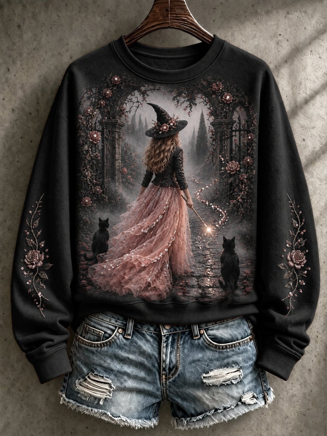 Gothic Witch Era Sweatshirt Breast Cancer Fighter Apparel Halloween Themed Gifts - Foxy23shop